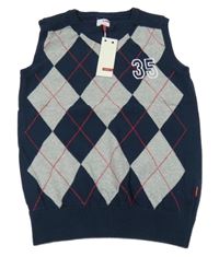 Nové - Tmavomdrá károvaná vesta s číslem Name it