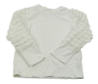 Bílé žebrované triko s řasenými rukávy Shein 