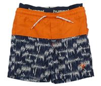 Oranžovo-tmavomodré vzorované plážové kraťasy Hummel 
