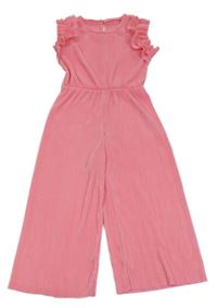 Růžový plisovaný culottes overal s volánky 