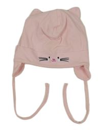 Světlerůžová bavlněná čepice s kočkou 