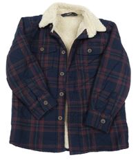 Tmavomodro-vínovo-béžová kostkovaná košilová zateplená bunda George 