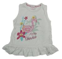 Bílá peplum tunika s plameňákem Smile