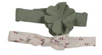 2x - Světlerůžová květovaná + khaki čelenka s květem
