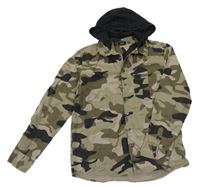 Khaki-černá army plátěná bunda s odepínací kapucí Bonprix