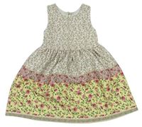Smetanovo-růžovo-světležluté vzorované šaty s kytičkami NUTMEG