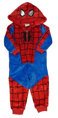 Modro-červená plyšová kombinéza s pavoukem a kapucí - Spider-man C&A