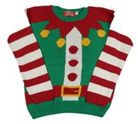 Zeleno-červeno-bílý pletený svetr - elf 