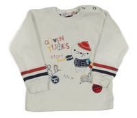 Bílá mikina s kočičkou a kaktusy a nápisy a pruhy zn. mirtillo