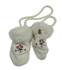 Smetanové rukavice s kytičkou a kožešinou a šňůrkou OBaïBi