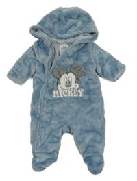 Modrá chlupatá zateplená kombinéza s Mickey a kapucí C&A