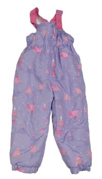 Světlefialové puntíkaté šusťákové zimní laclové oteplovačky s obrazci so cute