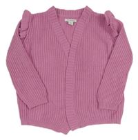 Růžový žebrovaný pletený cardigan s volánky PRIMARK