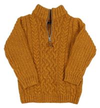 Medový melírovaný vzorovaný vlněný svetr Next