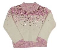 Bílo-růžový pletený svetr se zlatými flitry Monsoon