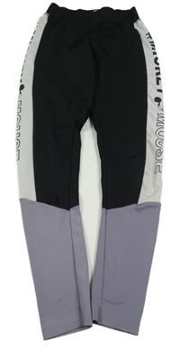 Černo-fialovošedo-smetanové sportovní legíny s Mickey Disney