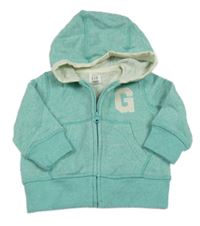 Světletyrkysová melírovaná propínací mikina s písmenkem a kapucí GAP