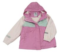 Růžovo-mentolovo-světlerůžová nepromokavá jarní bunda s kapucí Kiki&Koko