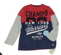 Nové - červeno-tmavomodro-šedé triko s číslem a nápisy a Rebel