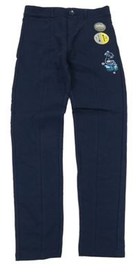Nové - tmavomodré tregínové kalhoty s pávem s flitry Kids