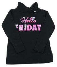 Černá mikina s nápisy z překlápěcích flitrů a stojáčkem Page one young