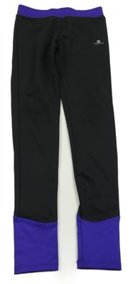 Černo-tmavofialové funkční sportovní legíny s logem Domyos