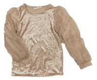 Pudrová sametová mikina s tylem s puntíky KappAhl