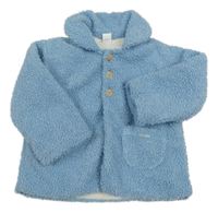Modrý huňatý zateplený kabátek s límečkem 