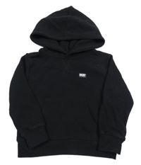 Černá žebrovaná mikina s logem a kapsou a kapucí DKNY