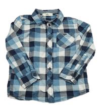 Modro-tmavomodro-bílá kostkovaná vzorovaná košile C&A