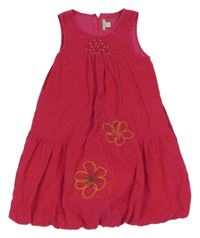 Malinové manšestrové balonové podšité šaty s květy ORCHESTRA