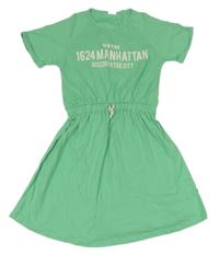 Zelené šaty s nápisy a číslem ZARA