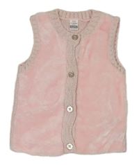 Světlerůžovo/šedo-stříbrná melírovaná chlupato/pletená propínací vesta LC WaIKIKI