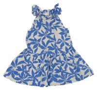 Bílo-modré květované plátěné šaty s límečkem so cute
