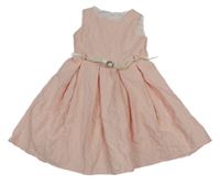 Světlerůžové šaty s kytičkami a páskem 