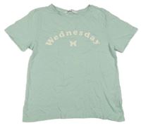 Mentolové tričko s nápisem a motýlkem H&M