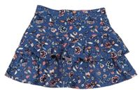 Tmavomodrá melírovaná vrstvená sukně s kytičkami C&A