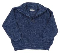 Tmavomodro-modrý melírovaný žebrovaný pletený oversize svetr 
