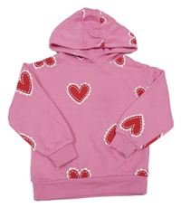 Růžová mikina se srdíčky a kapucí PRIMARK