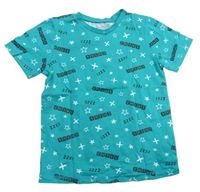 Tyrkysové tričko s nápisy a hvězdičkami George
