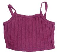 Vínový melírovaný žebrovaný úpletový crop top Shein
