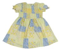 Žluto-modro-zalenkavé květované patchwork šaty Matalan