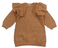 Hnědé melírované vlněné šaty s volánky H&M