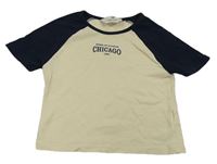 Krémovo-tmavomodré crop tričko s nápisem H&M