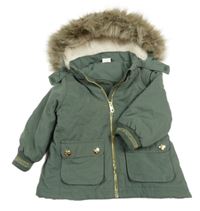 Khaki šusťáková zimní parka s kapucí s kožešinou H&M