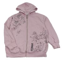Růžová propínací mikina s květy a kapucí River Island