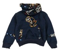 Tmavomodrá melírovaná mikina s kontinentem a komínovým límcem