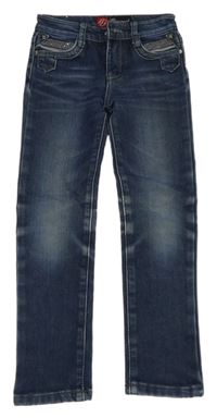 Tmavomodré skinny rifle s flitry