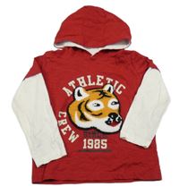 Červeno-bílé triko s tygrem a kapucí Kiki&Koko