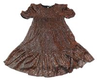 Bronzovo-stříbrné třpytivé puntíkaté šaty Next